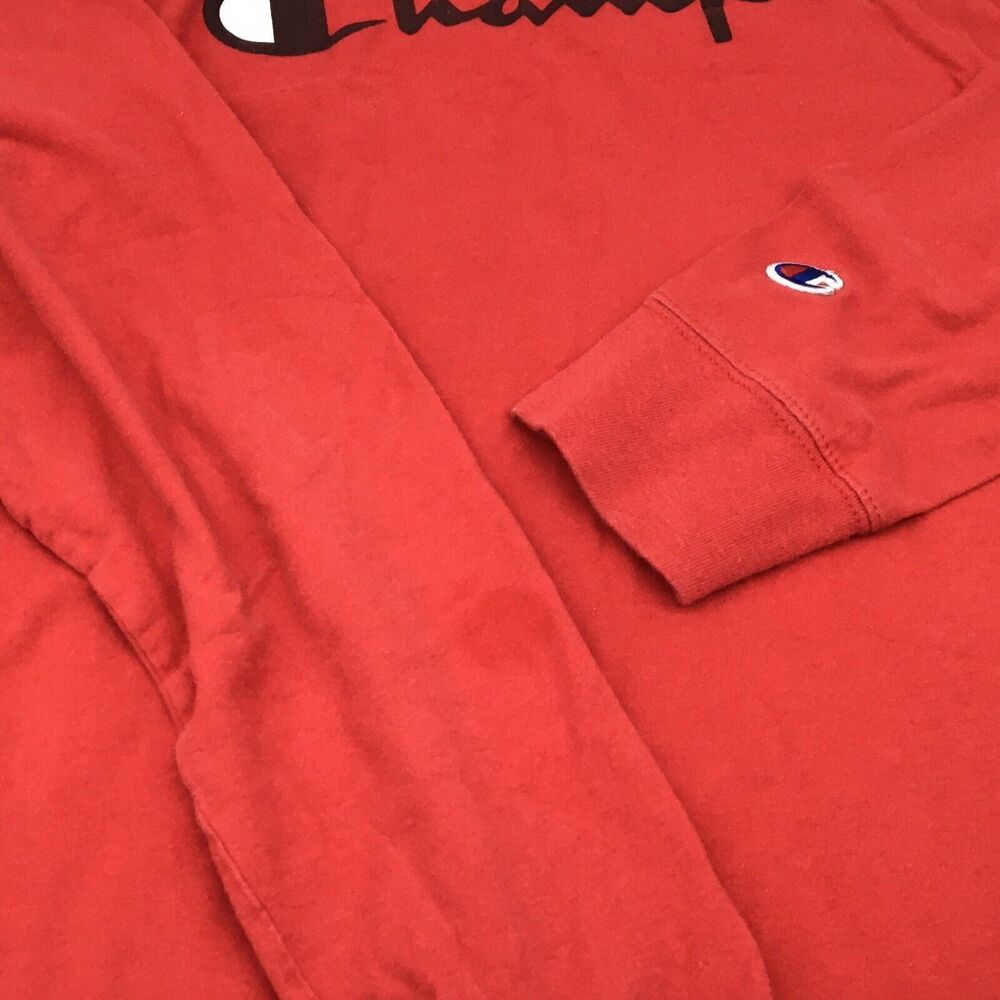 2 Mens CHAMPION Long Sleeve T Shirts Red And Gray  M GUC Logo - Picture 5 of 10